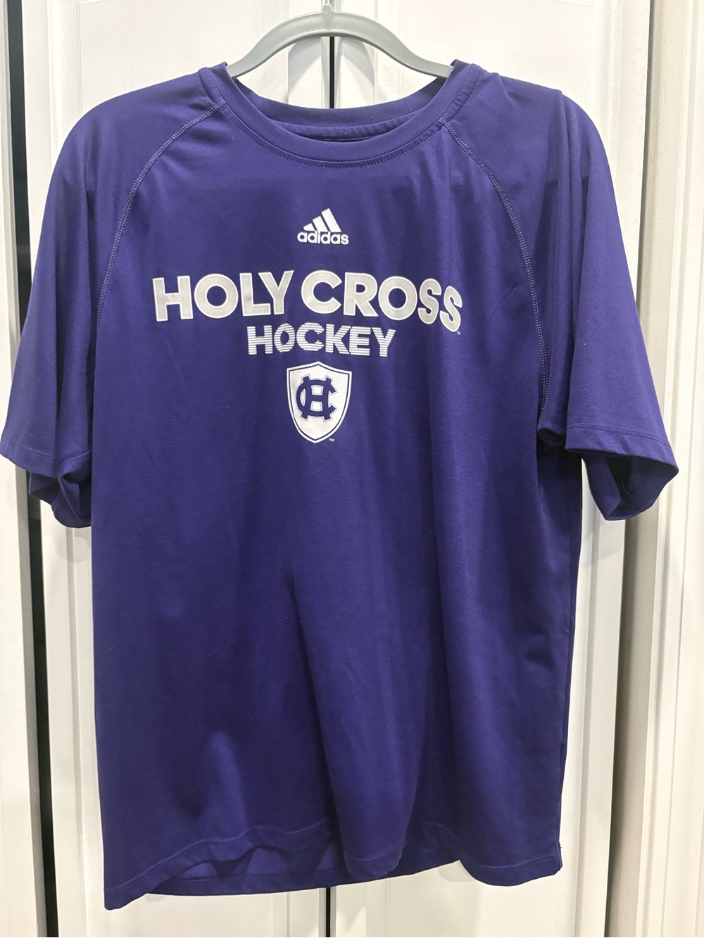 adidas Purple Holy Cross Hockey Performance Tee